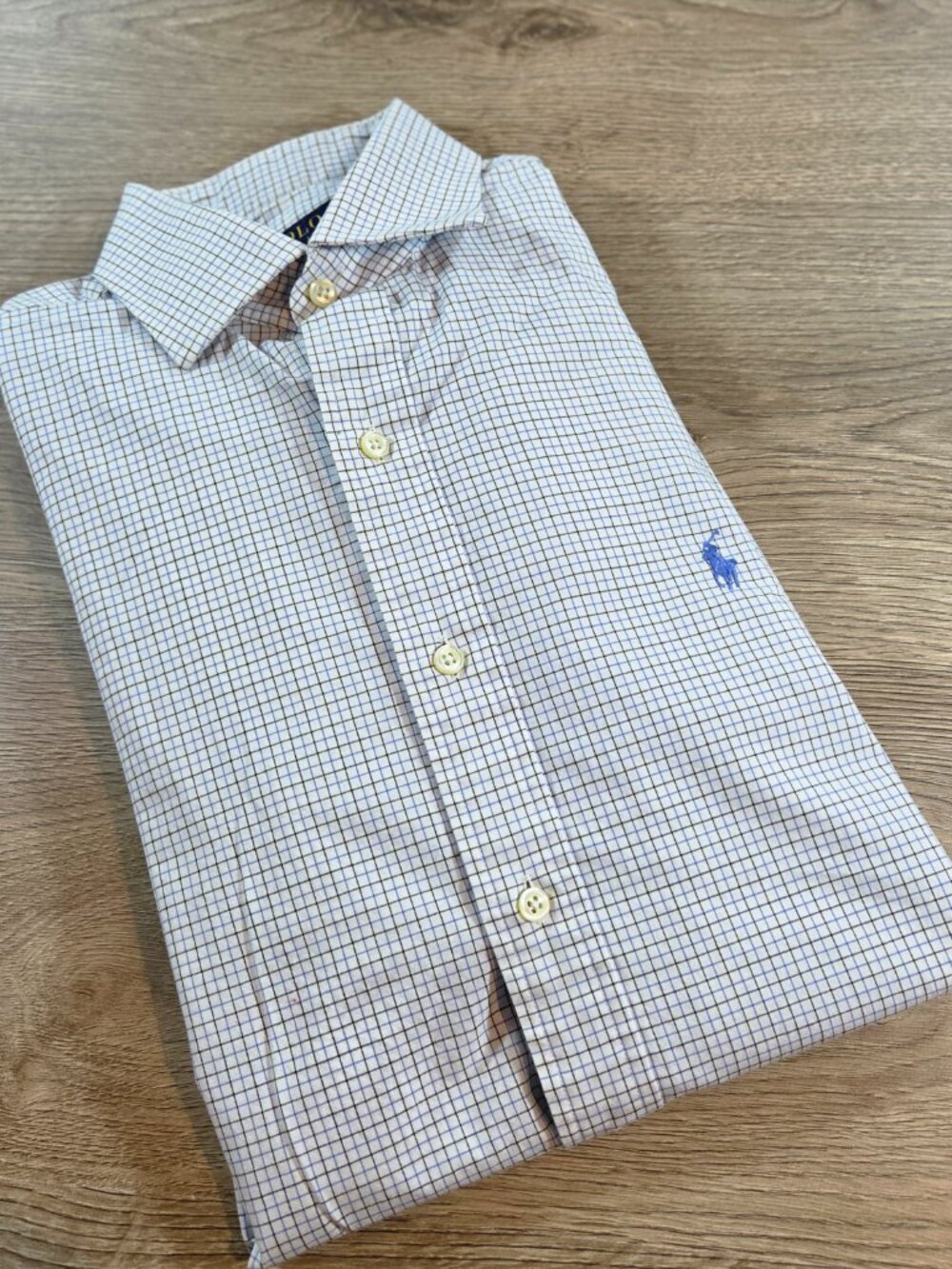 Polo Ralph Lauren Men's 15.5 34/35 Button Down Shirt Blue Gray White Cotton EUC